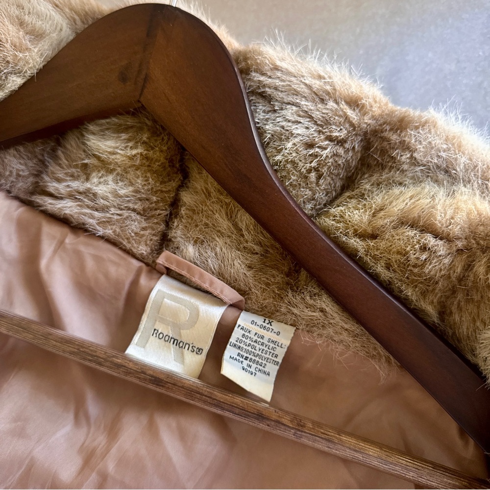 Roaman's Plush Faux Fur Teddy Jacket in Tan - Picture 5 of 6